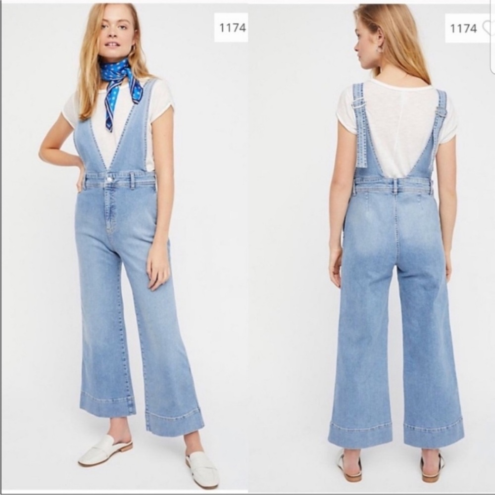 Free People A-Line Light Wash Overalls size 0